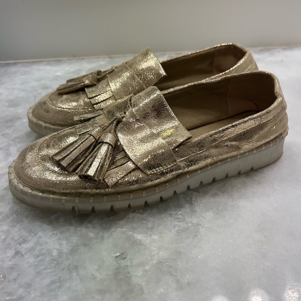 Vanessa Wu, Gold, Loafers, Flats, w Tassle/Fringe, White Sole, Size 39